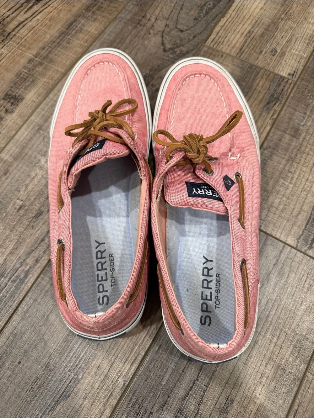 Sperry Coral Canvas Deck Shoes with Tan Laces